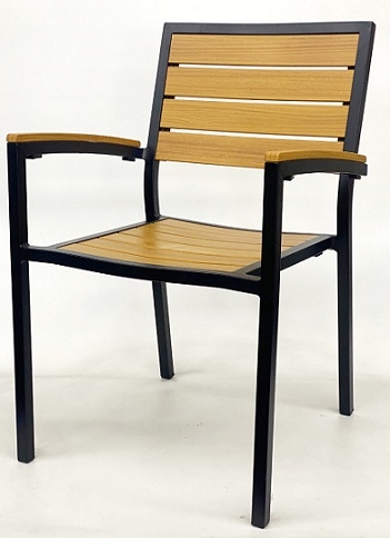 Teak Faux Slats w Black Frame Arm Chair