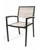 Black Frame Grey Brown Teak Slat Arm Chair