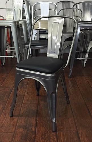 Pewter Glossy Industrial Metal Chair Padded Seat