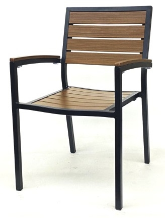 Teak Arm Chair w Pecan Aluminum Slats Black Frame