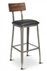 Metal Industrial Bar Stool: Padded Seat/ Wood Back