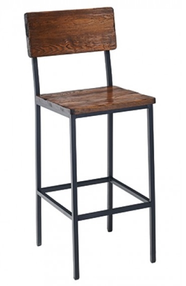 Reclaimed Wood Black Metal Industrial Bar Stool