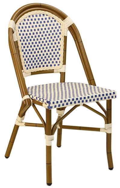 Bistro Rattan Aluminum Chair; Ivory/blue