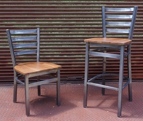 Industrial Steel Ladder Back Restaurant Chair with distressed wood seat