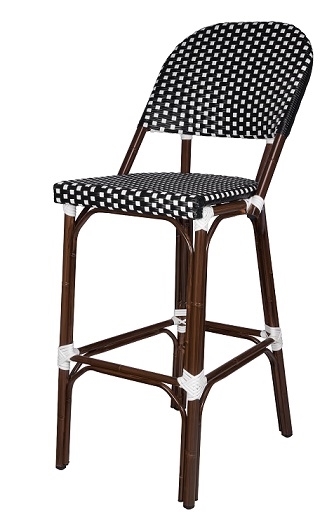 Rattan Bistro Aluminum Chairs; Black & White  Dark Bamboo with Black/White "High Density" weave