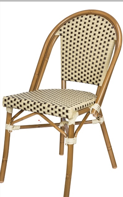 Rattan Bistro Aluminum Chairs; Black & White  Dark Bamboo with Black/White "High Density" weave