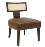 Cane Head Rest Upholstered Brown Vinyl Chair