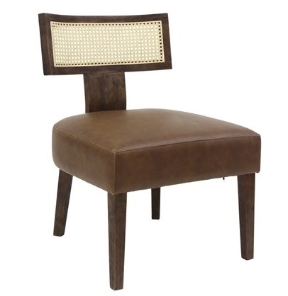 Cane Head Rest Upholstered Brown Vinyl Chair