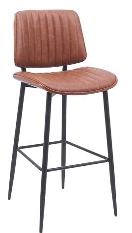 Modern Tan Upholstered Channel Metal Bar Stool