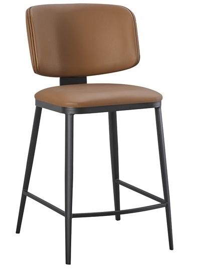 Upholstered Camel Metal Bar Stool Vinyl Seating