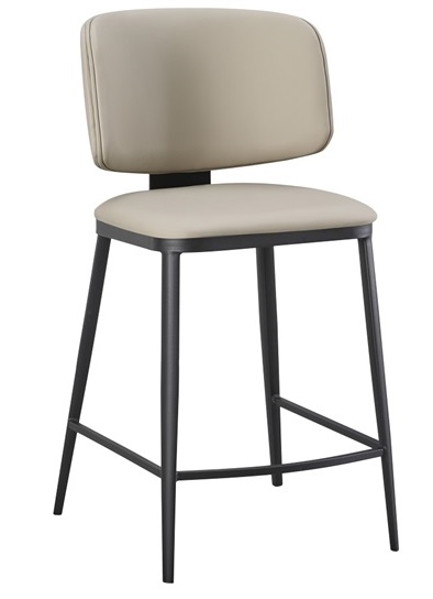 Upholstered Cream  Metal Bar Stool Vinyl Seating