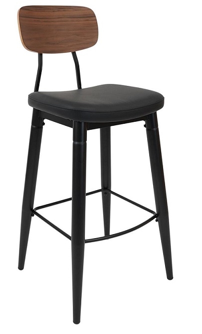 Walnut and Black Bar Stool w/ Padded Seat