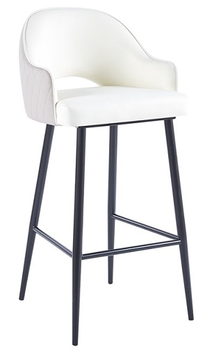 Upholstered White Black Steel Arm Bar Stool