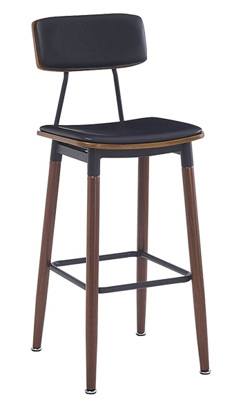 Black Padded Wood Grain Brown Bar Stool