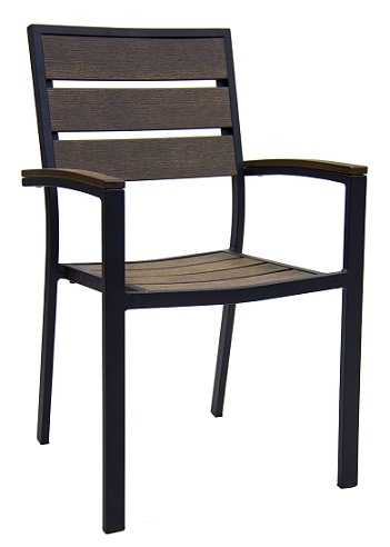 Teak Dark Brown Slats Arm Chair  Black Frame