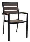 Teak Dark Brown Slats Arm Chair  Black Frame