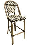 Rattan Bar Stool Black & White /Poly Woven Pattern Seat & Back