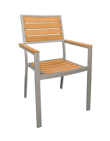 Synthetic Teak Slat Wood Arm Chair with Grey Finish @ affordable price