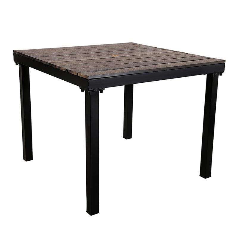 Teak Brown Tabletop 36 x 36 Black Steel Frame