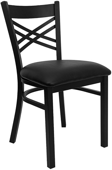 Cross Over Back Metal Chair with Padded Black Seat