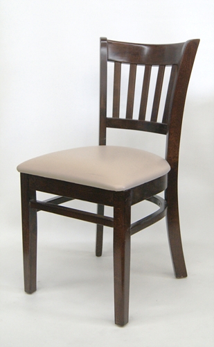 Vertical Slat Walnut Wood Dining Chair with Padded Seat